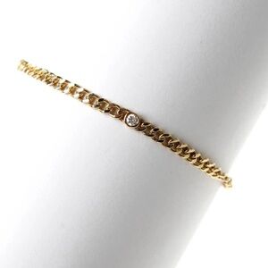 Ferkos Womens 14K Yellow Gold Diamond 3 Station Curb Chain Bracelet 6.5" 2.4g